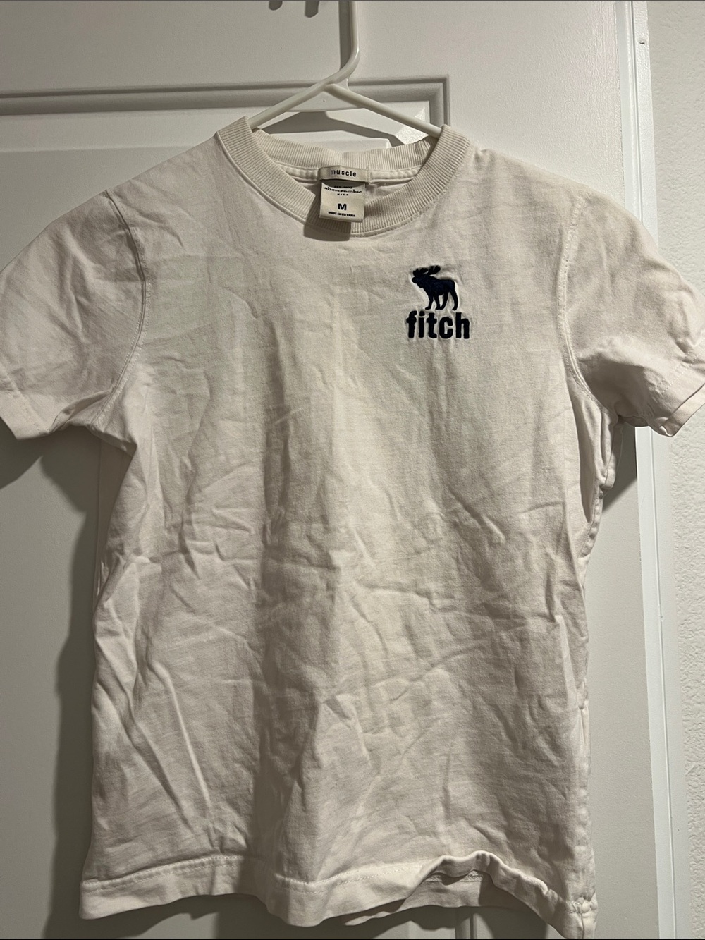 Abercrombie & Fitch White Short Sleeve Crew with Navy 'Fitch' Logo